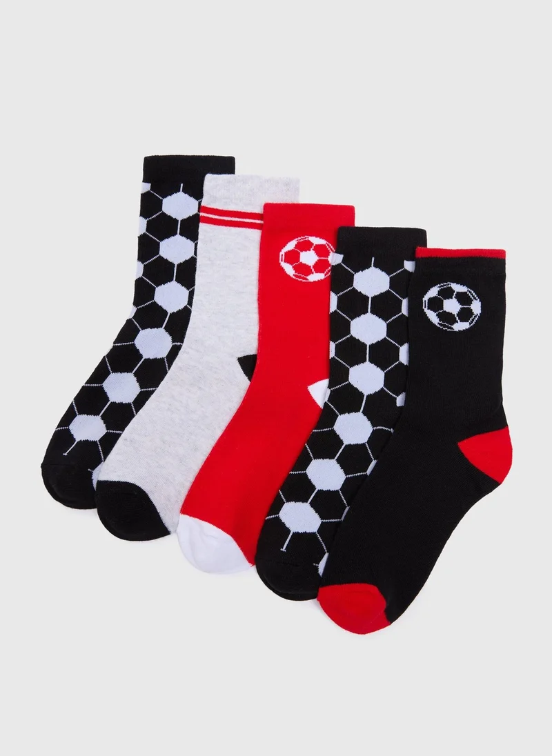 ماتلان 5 Pack Boys Multicolour Football Design Socks
